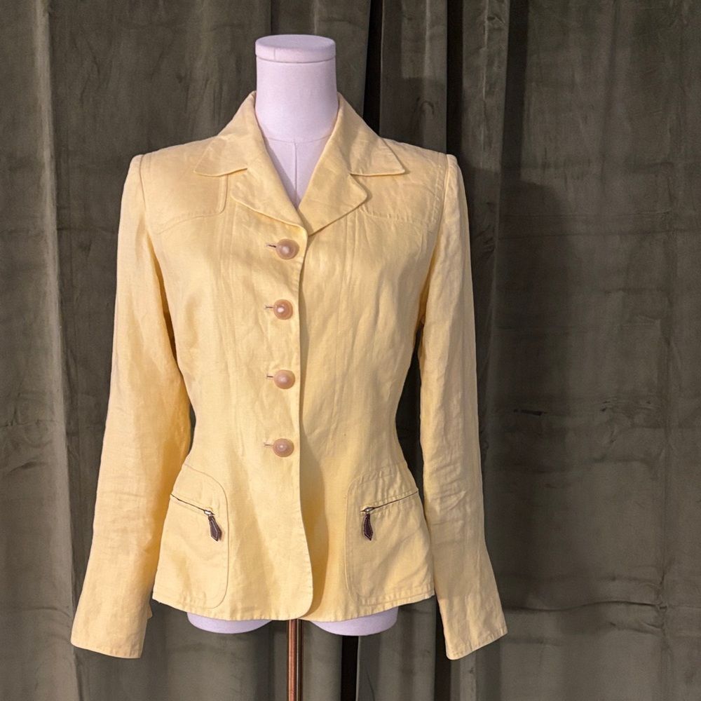 Hermes Light Yellow Blazer with Button Detail,S - Picture 2 of 12
